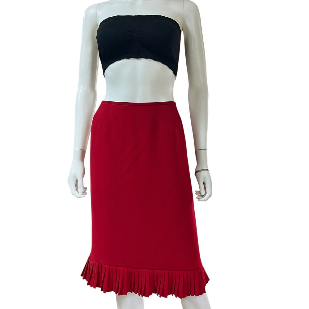 Le Suit Red Pleated Hem Midi Skirt Size 12 Career Office‎ Minimalist Chic A-Line